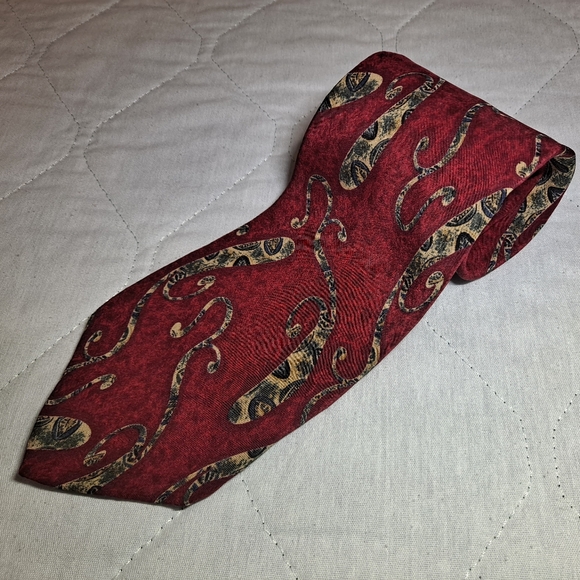 Jacobs Roberts Ltd. 💯 Silk Necktie 57"x3.5" Burgundy/Tan Paisley Made in USA - Picture 4 of 10